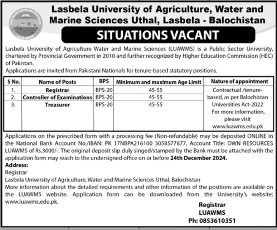 Job Opportunities at Lasbela University of Agriculture